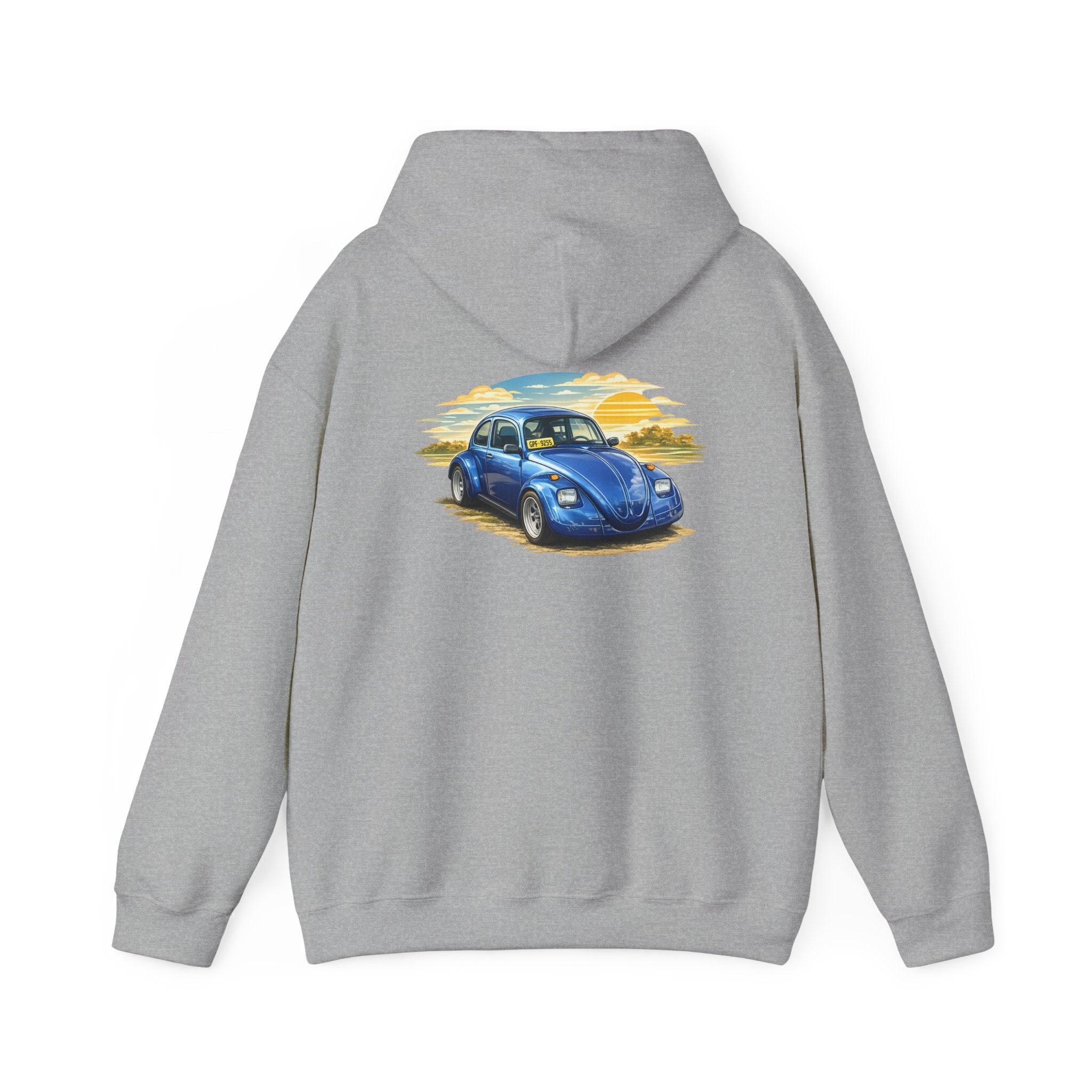 Blue Classic Beetle Hoodie – Vintage VW Car Sunset Graphic Sweatshirt