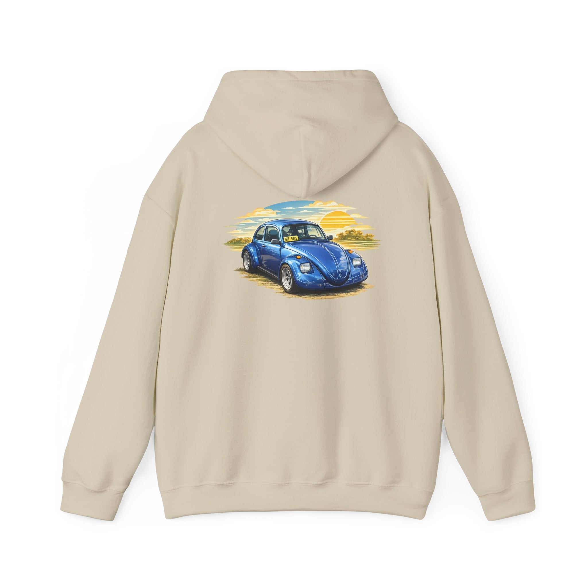 Blue Classic Beetle Hoodie – Vintage VW Car Sunset Graphic Sweatshirt