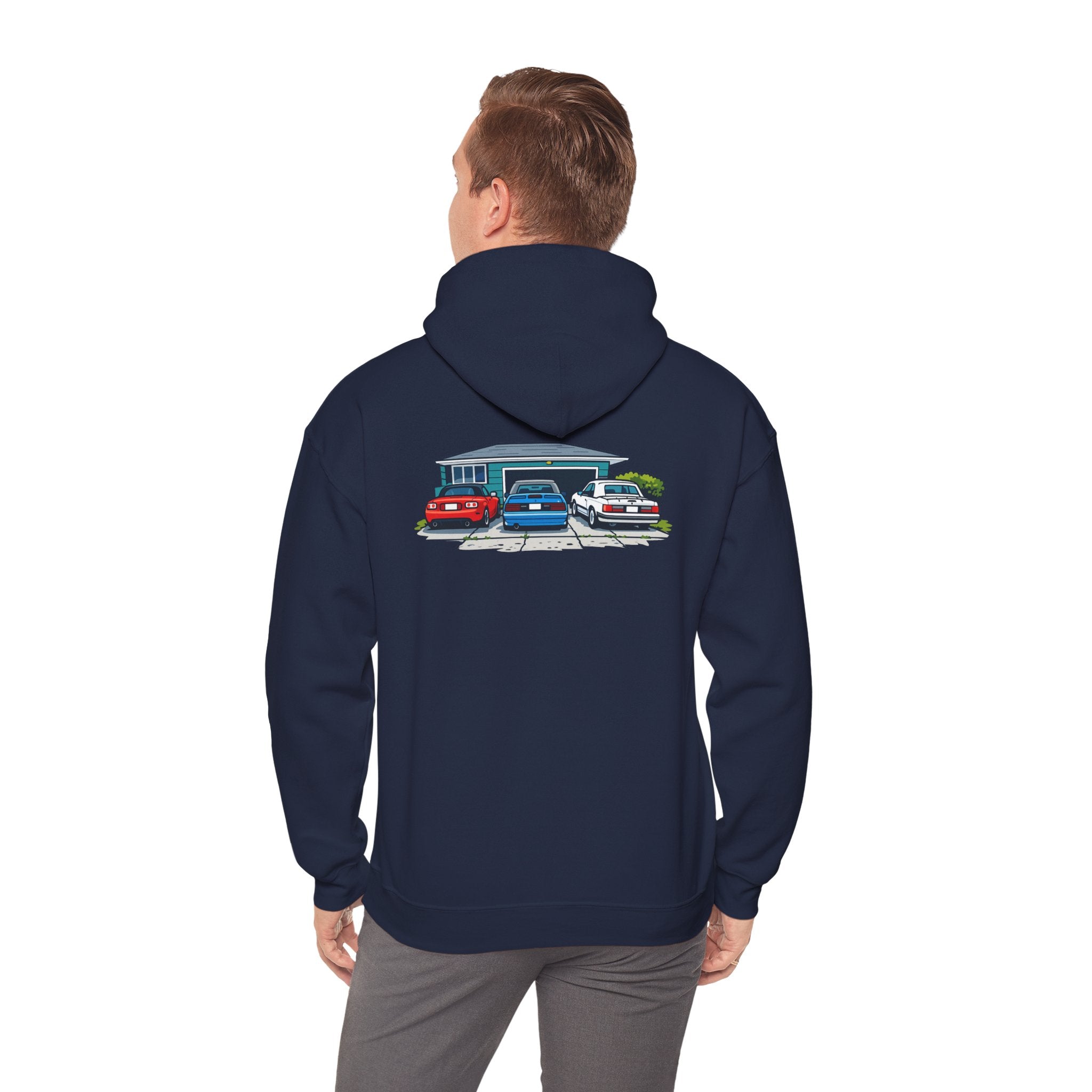 Hoodie - Retro Cars Garage Illustration Hooded Sweatshirt
