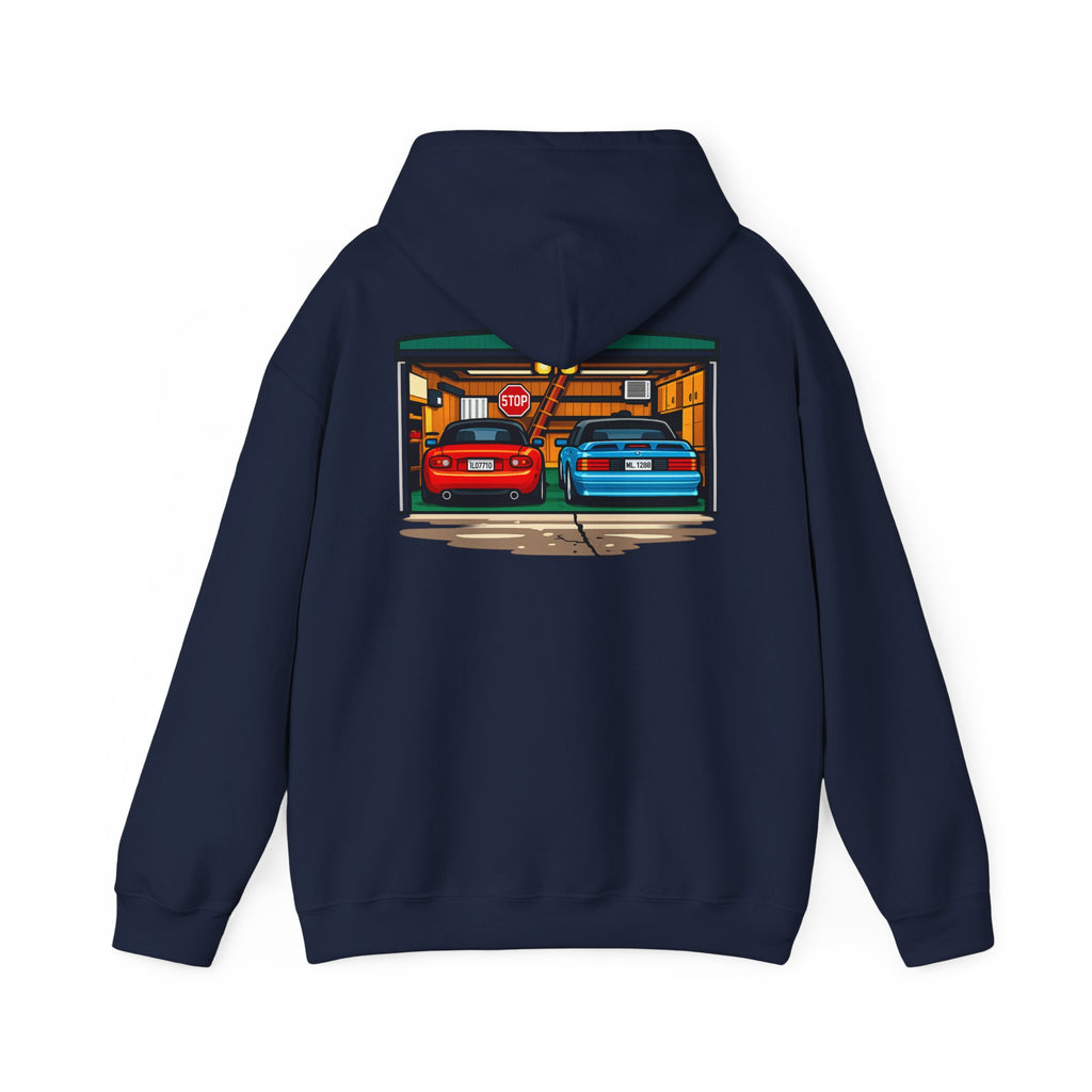 Car Garage Hoodie — Vintage Twin Sports Cars Illustration