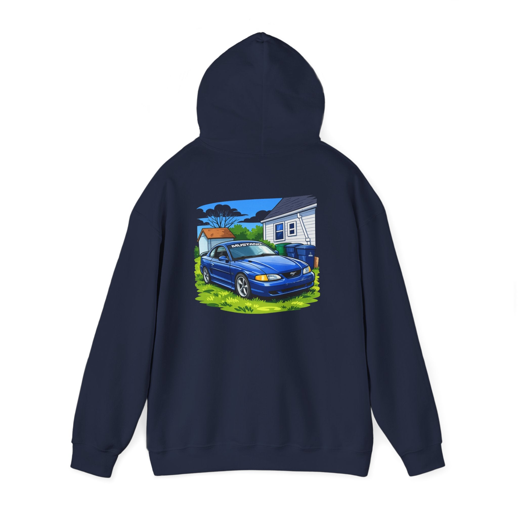 Ford Mustang Car Art Hoodie — Scenic Garage Illustration Pullover