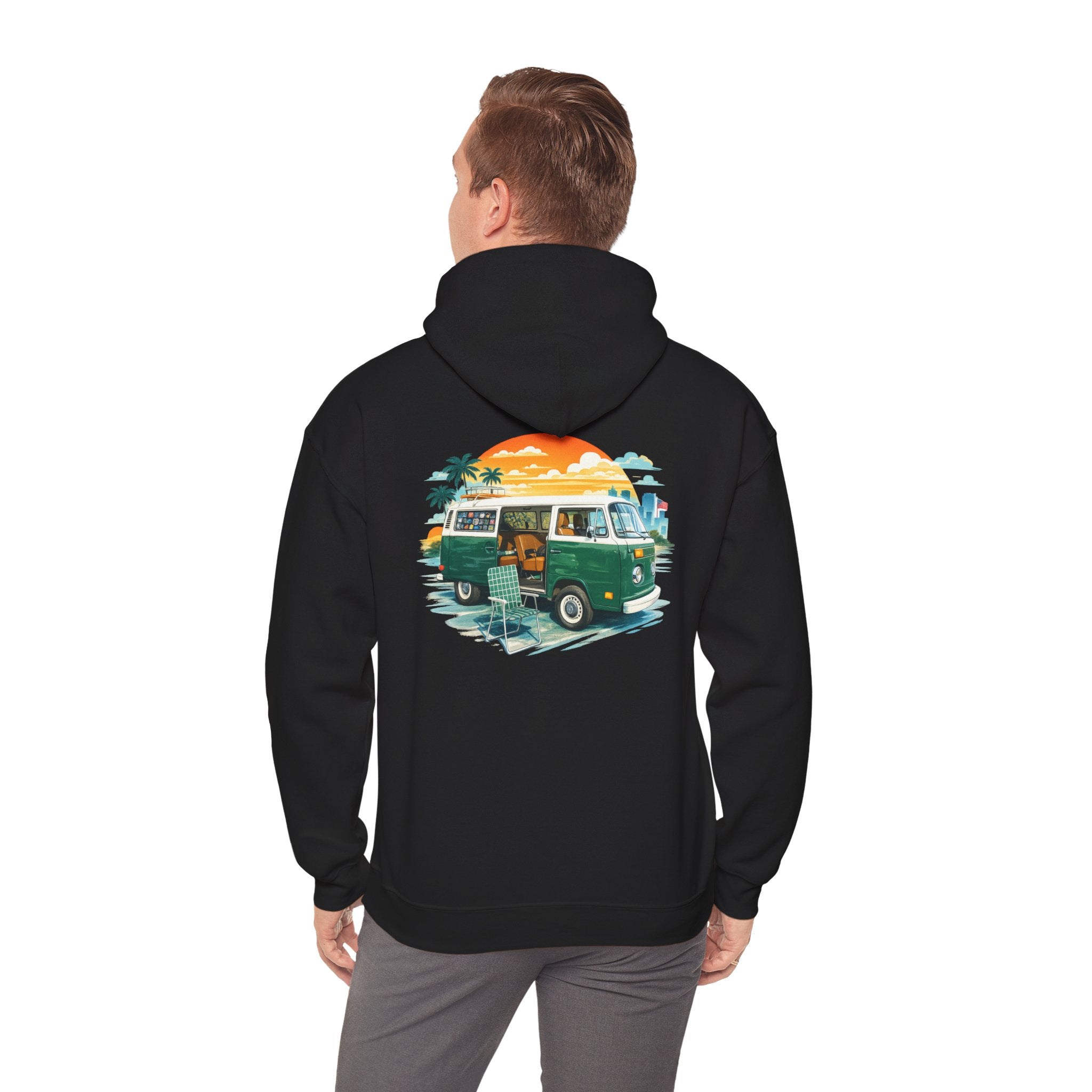 Vintage VW Camper Hoodie – Retro Surf Van Sunset Pullover