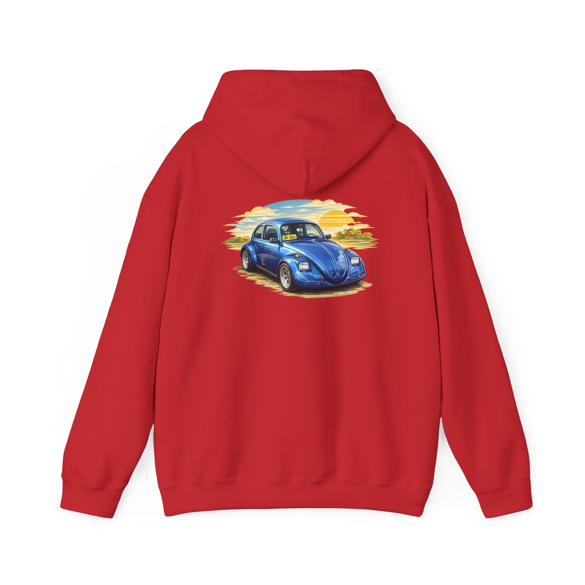 Blue Classic Beetle Hoodie – Vintage VW Car Sunset Graphic Sweatshirt