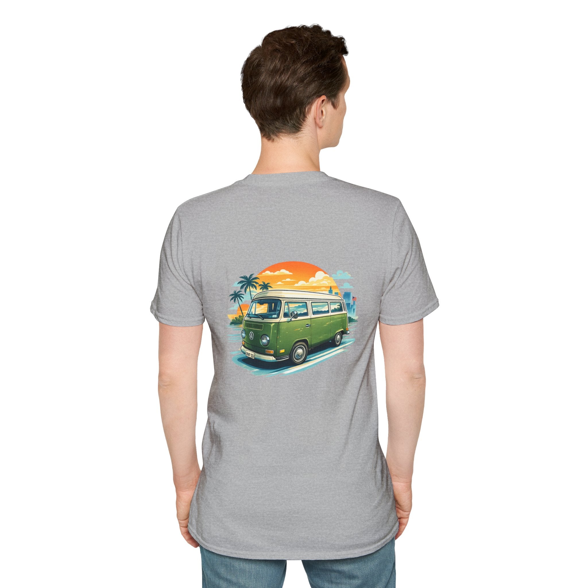 Vintage VW Camper Beach T‑Shirt — Retro Sunset Surf Van Tee