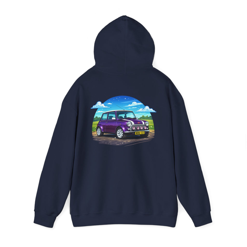Classic Mini Cooper Hoodie — Retro Purple Car Graphic Pullover