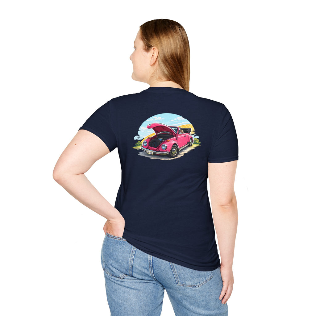 Classic Pink Beetle T‑Shirt — Vintage VW Car Illustration