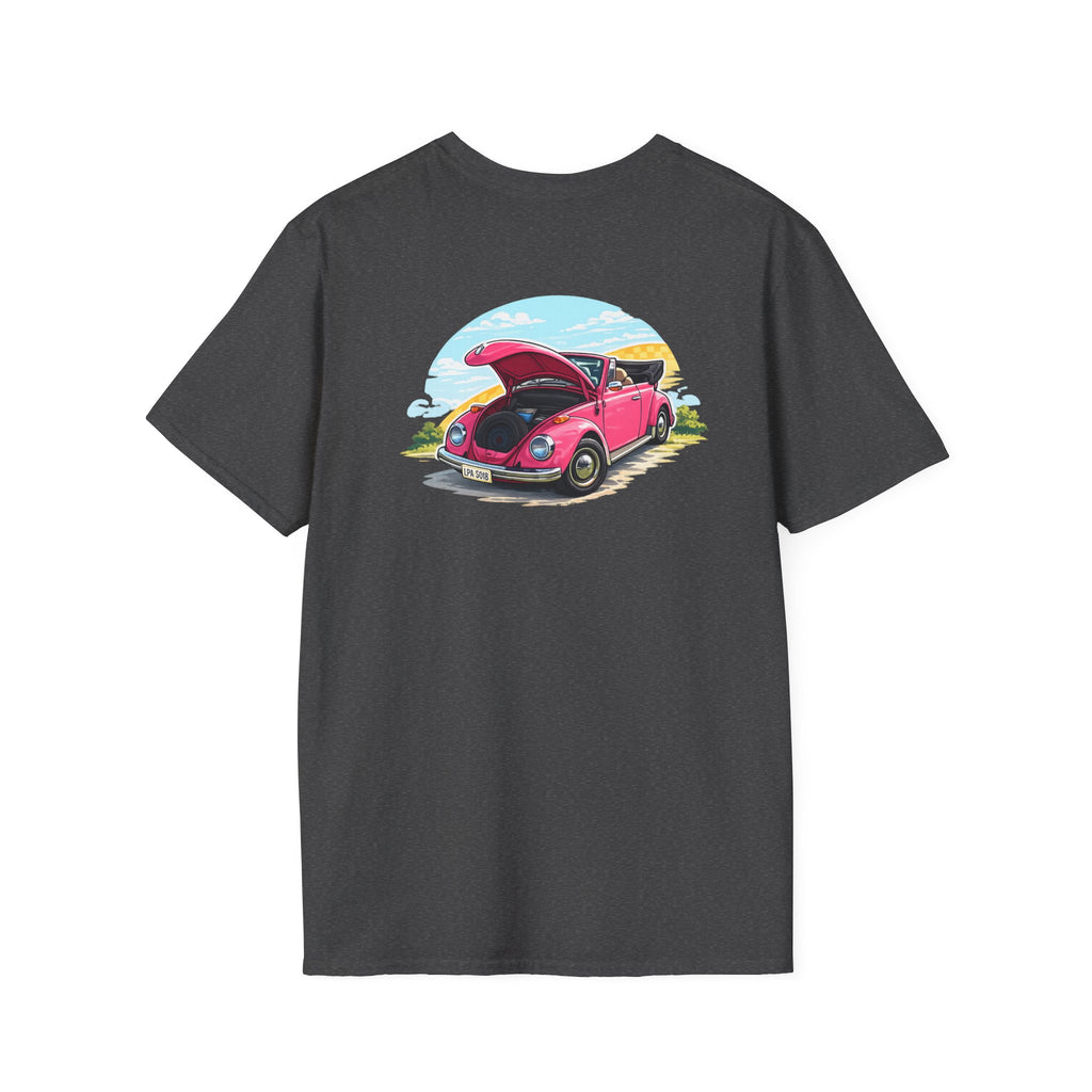Classic Pink Beetle T‑Shirt — Vintage VW Car Illustration