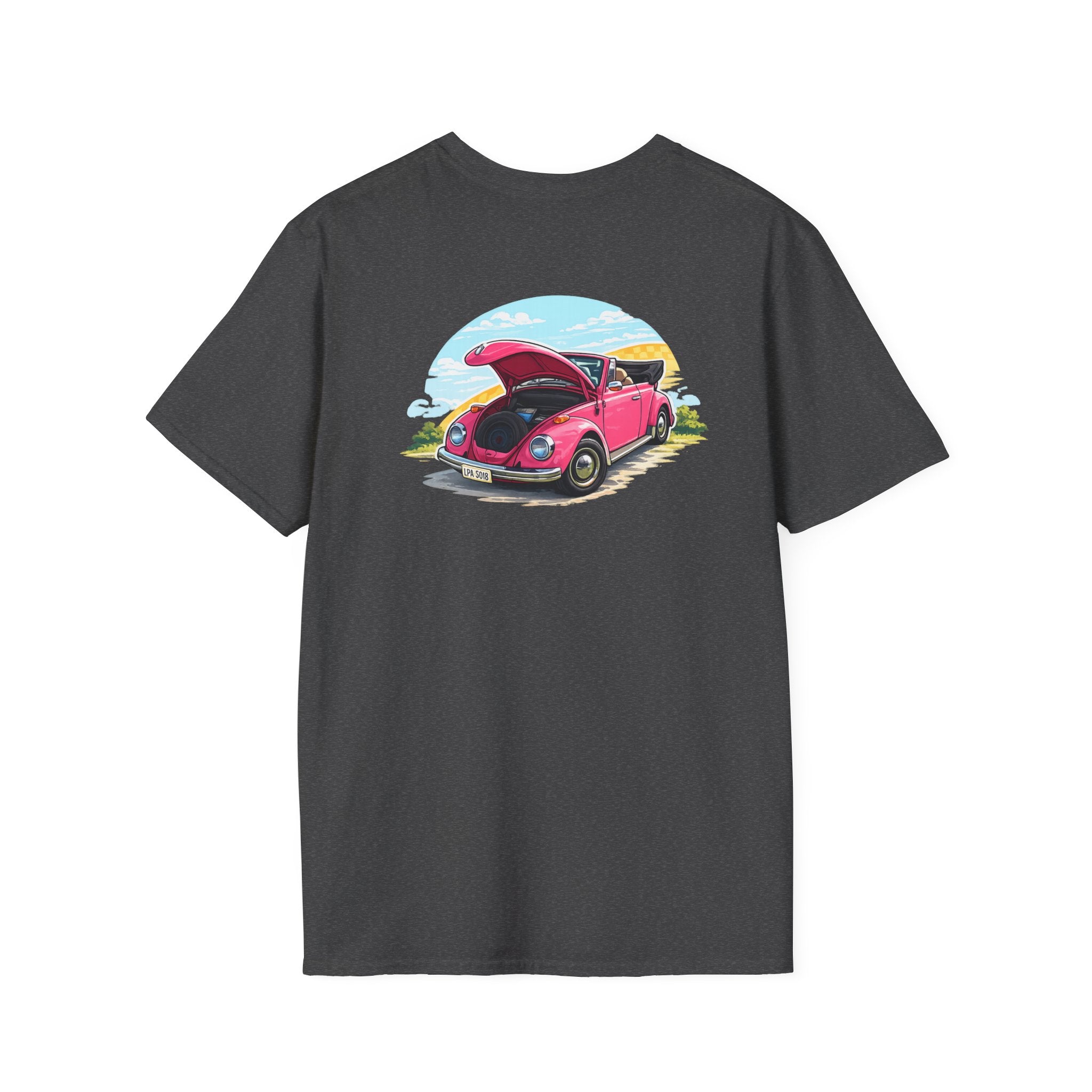 Classic Pink Beetle T‑Shirt — Vintage VW Car Illustration