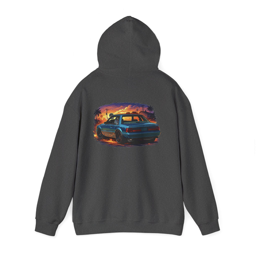 Vintage Mustang Car Hoodie — Sunset Palm Beach Classic Cruiser Sweatshirt