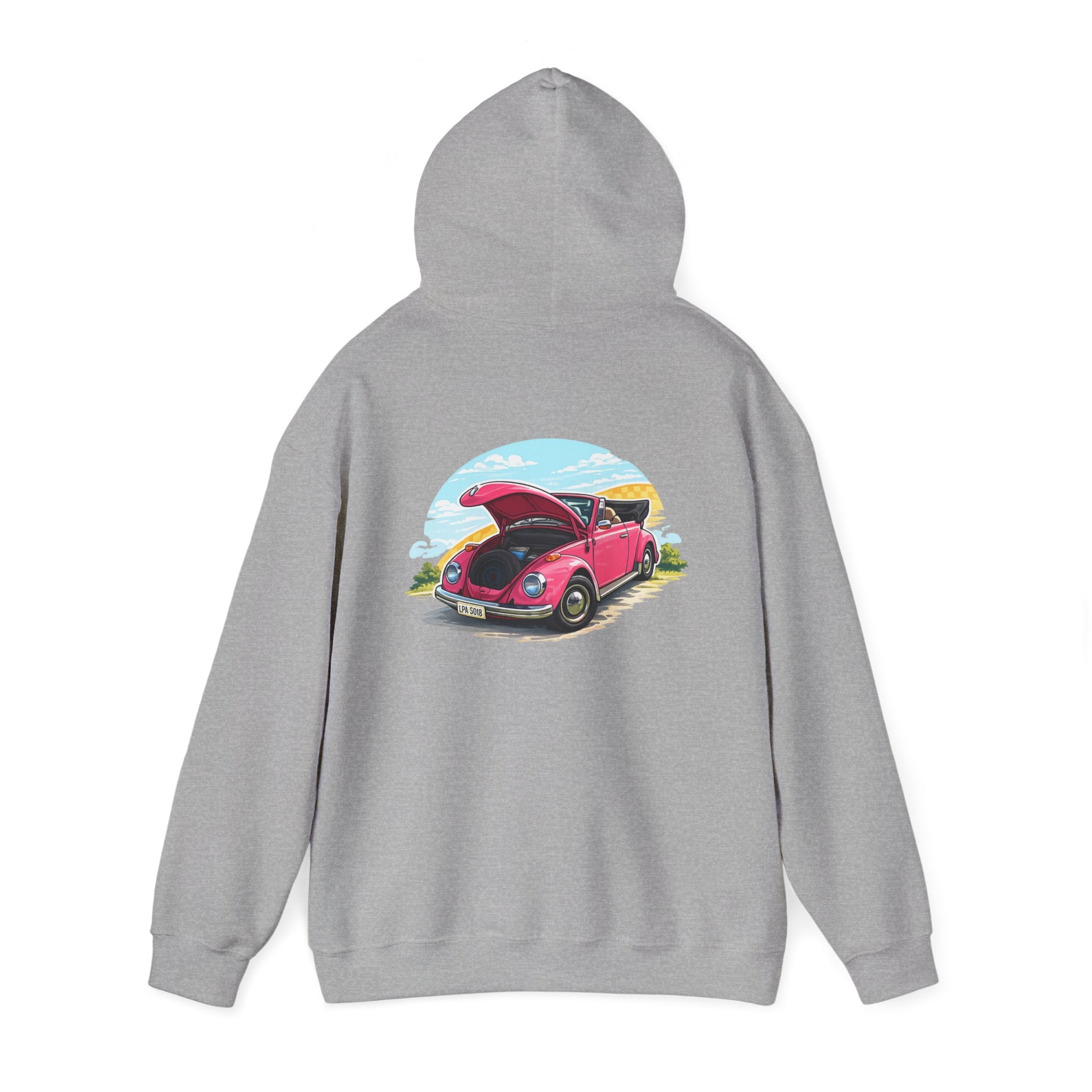 Vintage Pink Beetle Hoodie – Retro VW Bug Illustration Sweatshirt