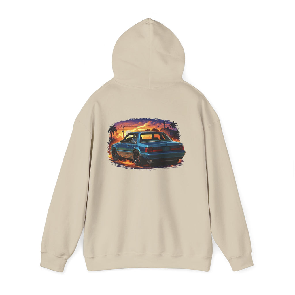 Vintage Mustang Car Hoodie — Sunset Palm Beach Classic Cruiser Sweatshirt