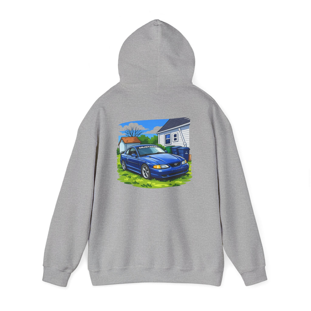 Ford Mustang Car Art Hoodie — Scenic Garage Illustration Pullover