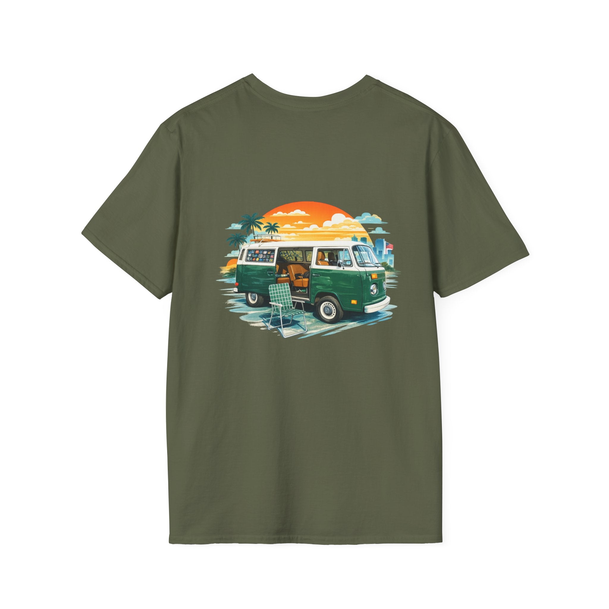 Vintage VW Camper Van Sunset T-Shirt — Retro Beach Surf Tee