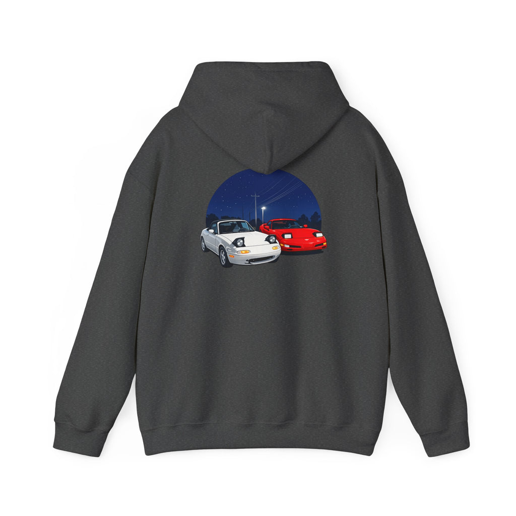 Miata corvette Duo Hoodie – Classic Red & White Sports Cars Nightscape