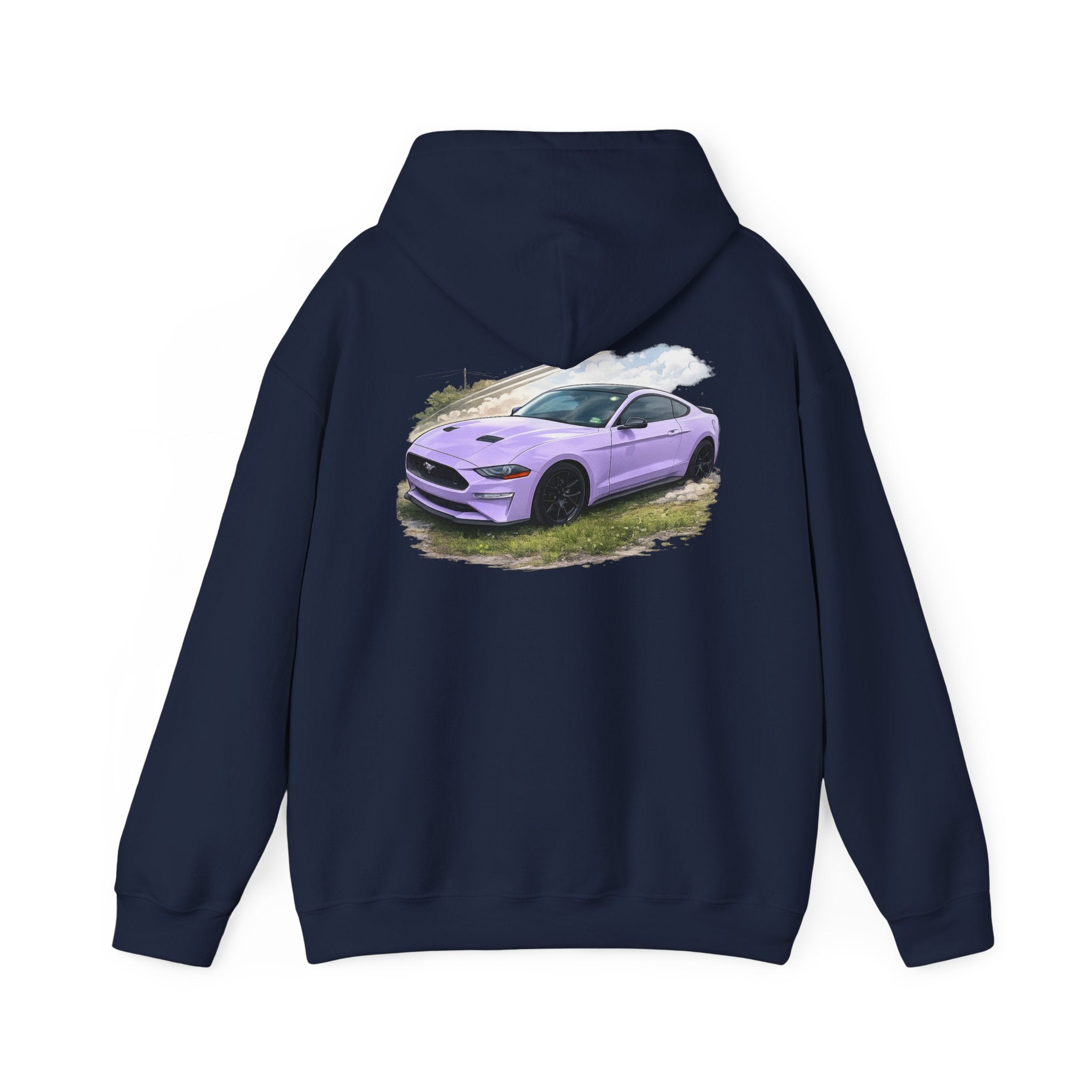 Lavender Mustang Hoodie — Purple Sports Car Graphic Pullover