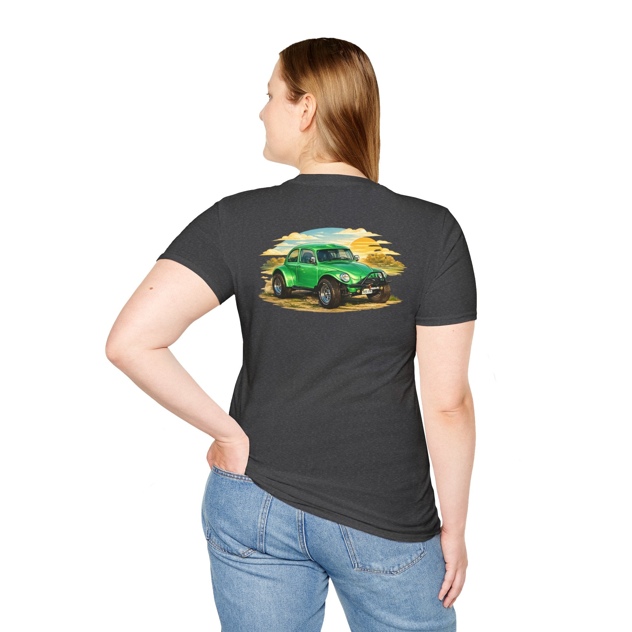 Vintage Green Beetle Car T-Shirt — Retro Beach Cruiser Graphic Tee