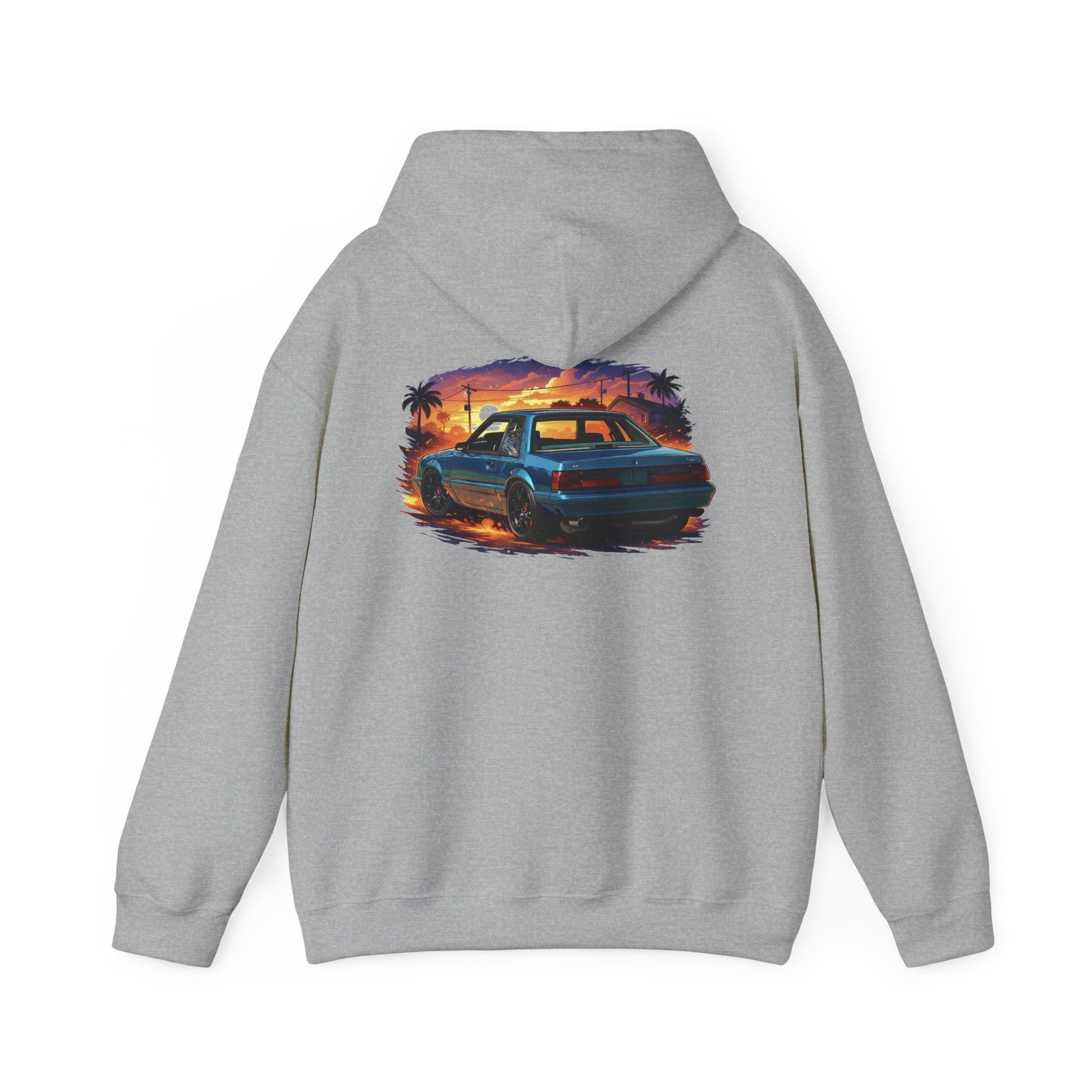 Vintage Mustang Car Hoodie — Sunset Palm Beach Classic Cruiser Sweatshirt