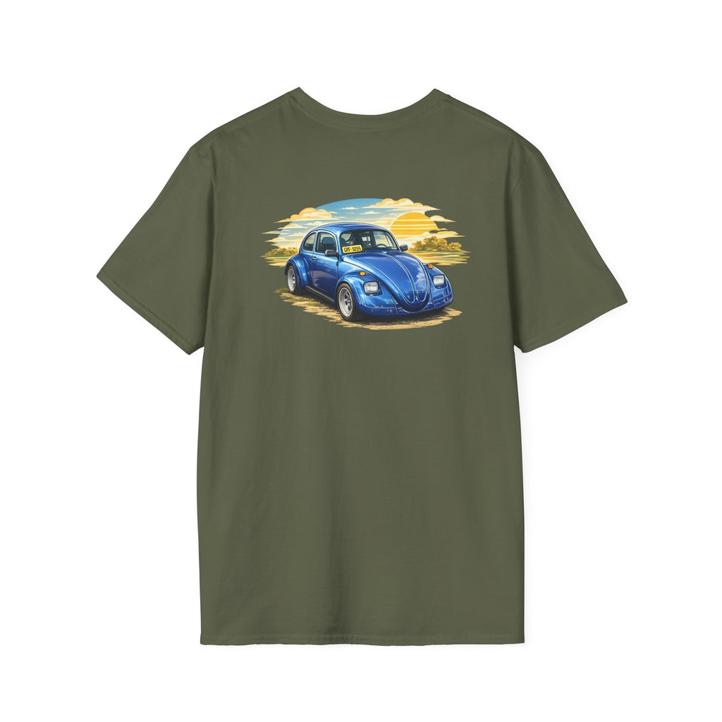 Classic Blue VW Beetle T-Shirt — Vintage Car Sunset Graphic