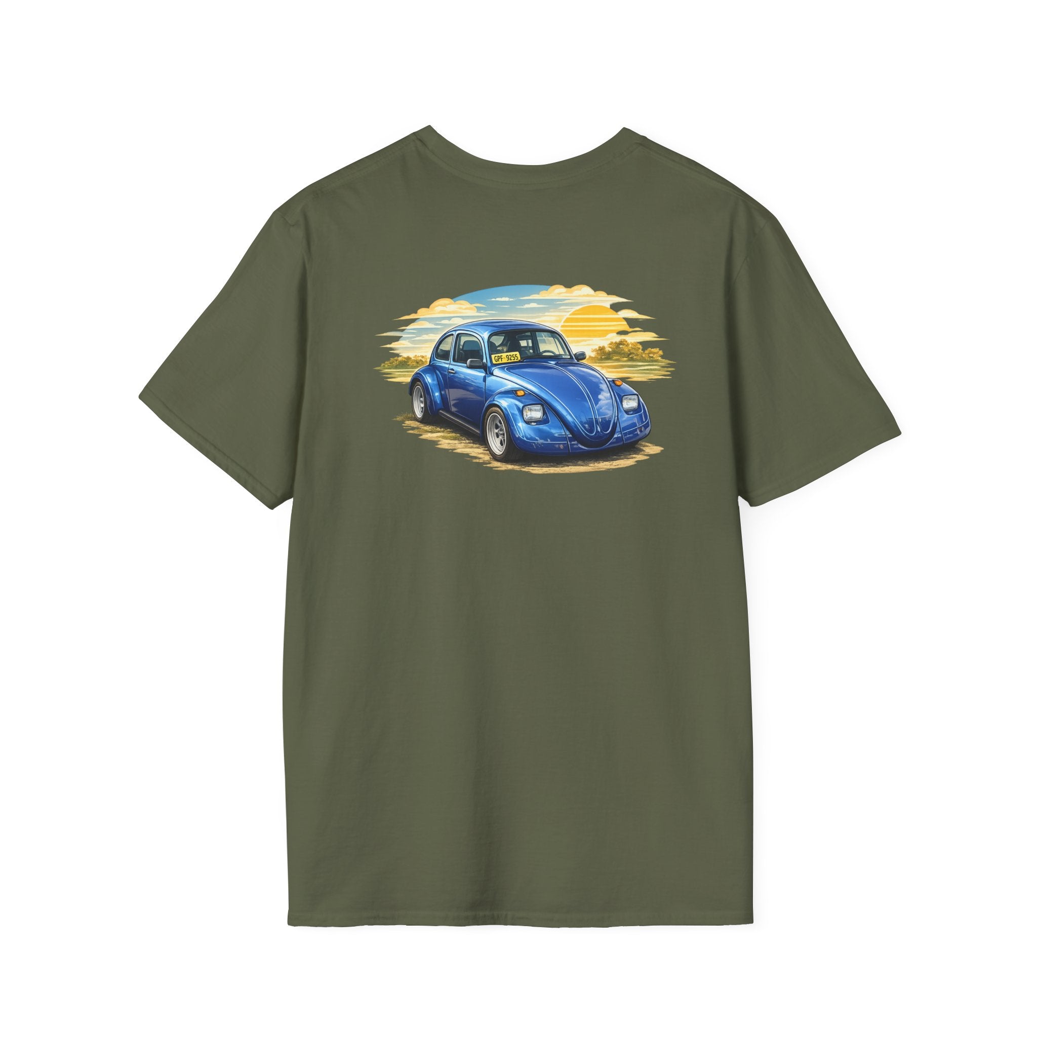 Classic Blue VW Beetle T-Shirt — Vintage Car Sunset Graphic