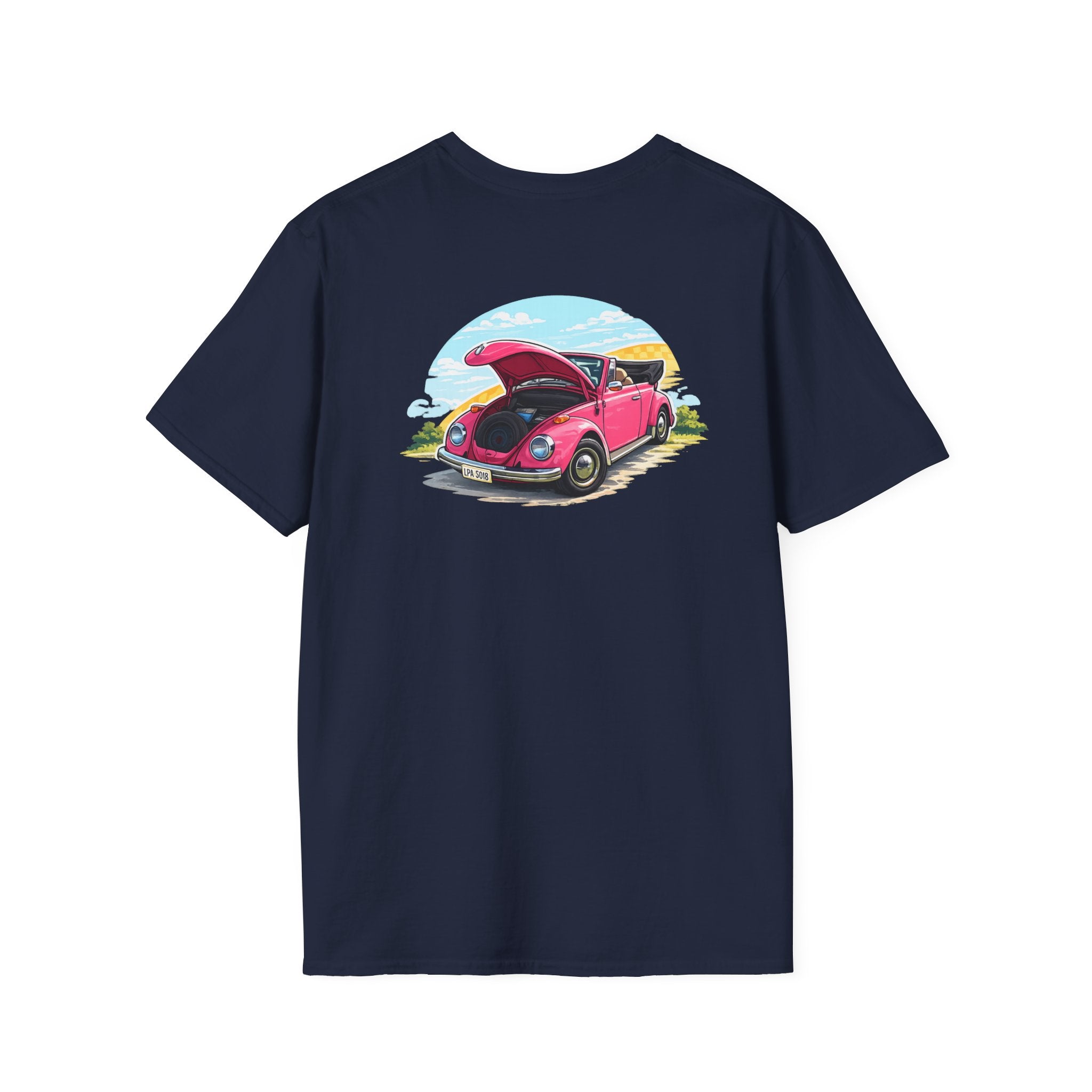 Classic Pink Beetle T‑Shirt — Vintage VW Car Illustration