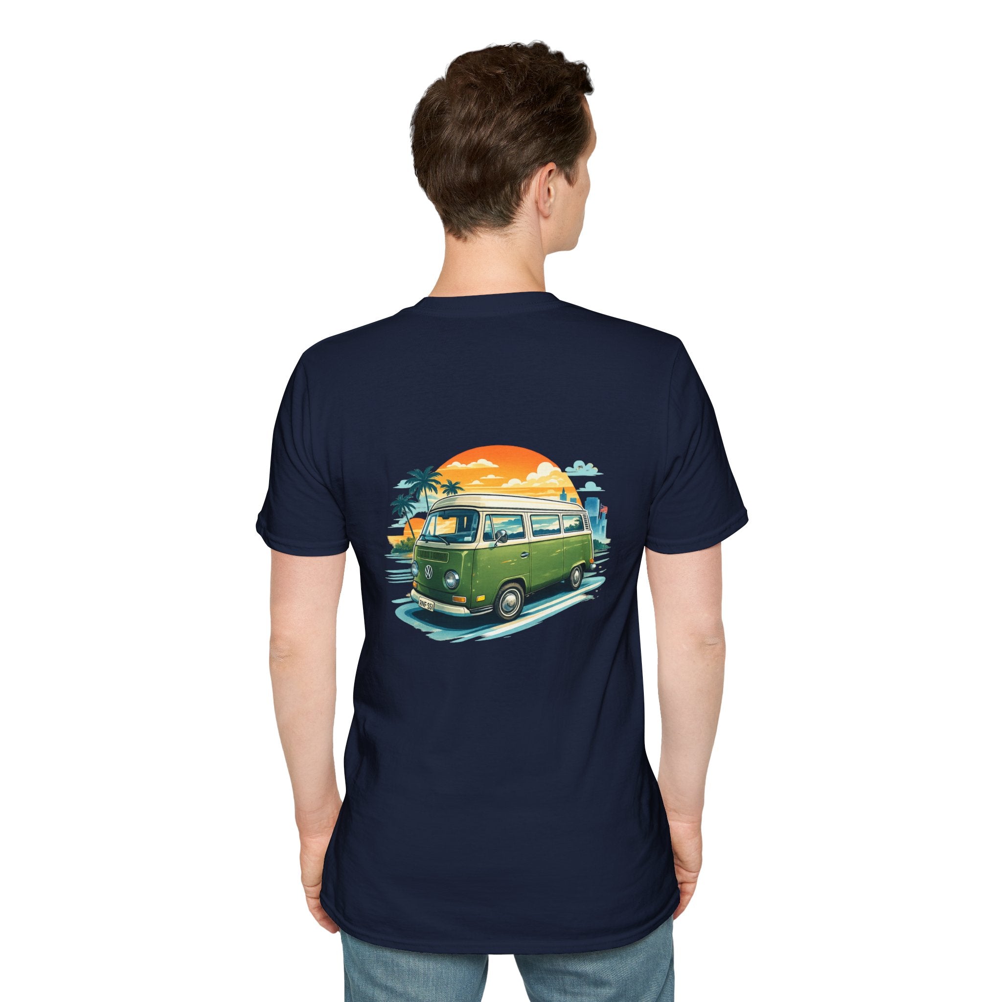 Vintage VW Camper Beach T‑Shirt — Retro Sunset Surf Van Tee