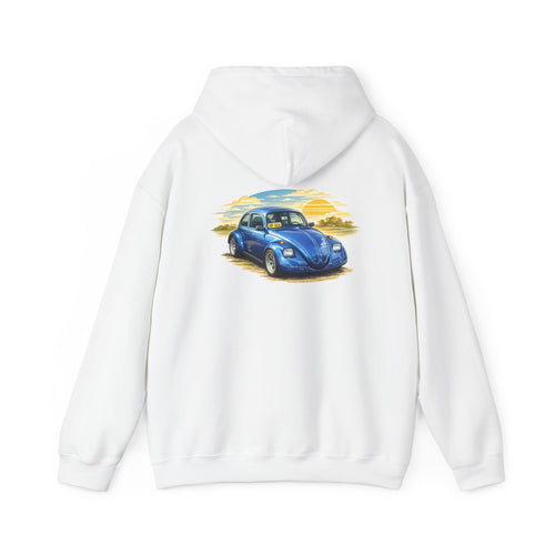 Blue Classic Beetle Hoodie – Vintage VW Car Sunset Graphic Sweatshirt