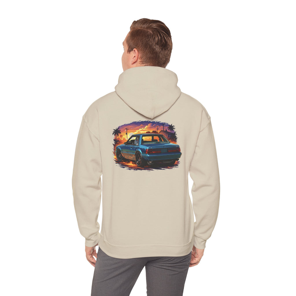 Vintage Mustang Car Hoodie — Sunset Palm Beach Classic Cruiser Sweatshirt