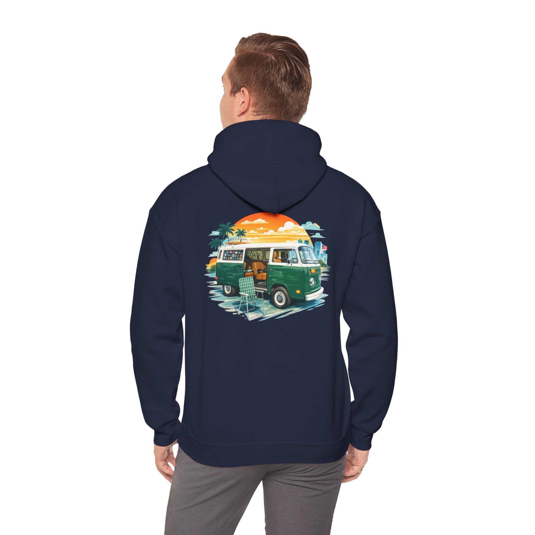 Vintage VW Camper Hoodie – Retro Surf Van Sunset Pullover