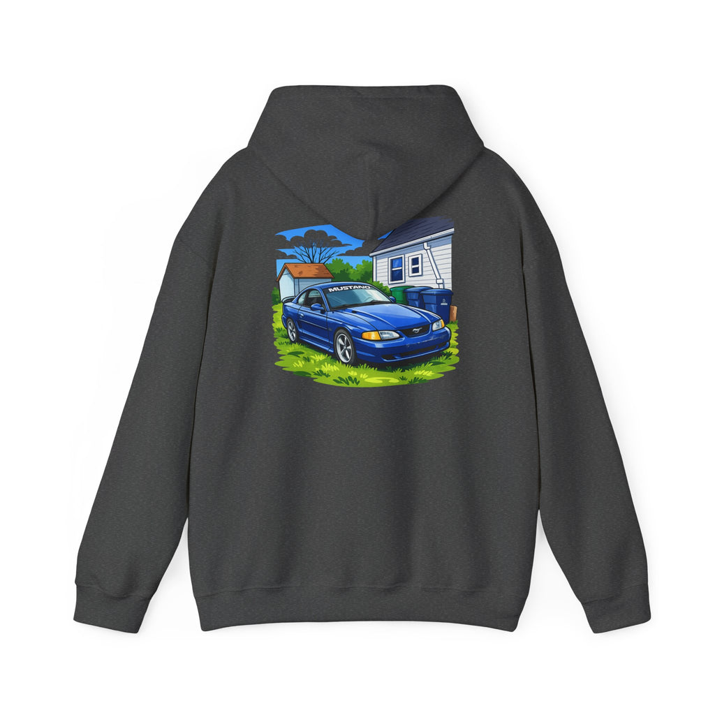 Ford Mustang Car Art Hoodie — Scenic Garage Illustration Pullover