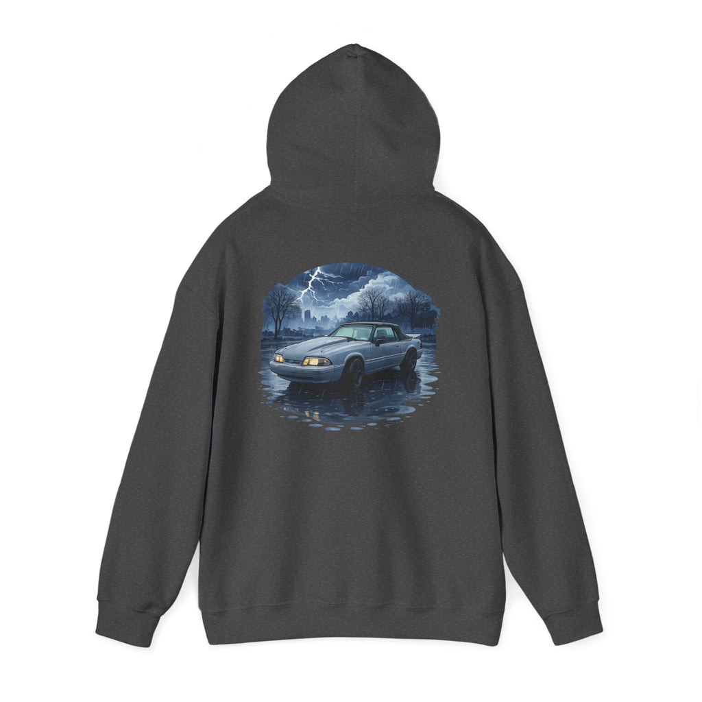 Hoodie - Retro Night Drive Mustang Hoodie (Vintage Car, Moonlit Lakeside Scene)