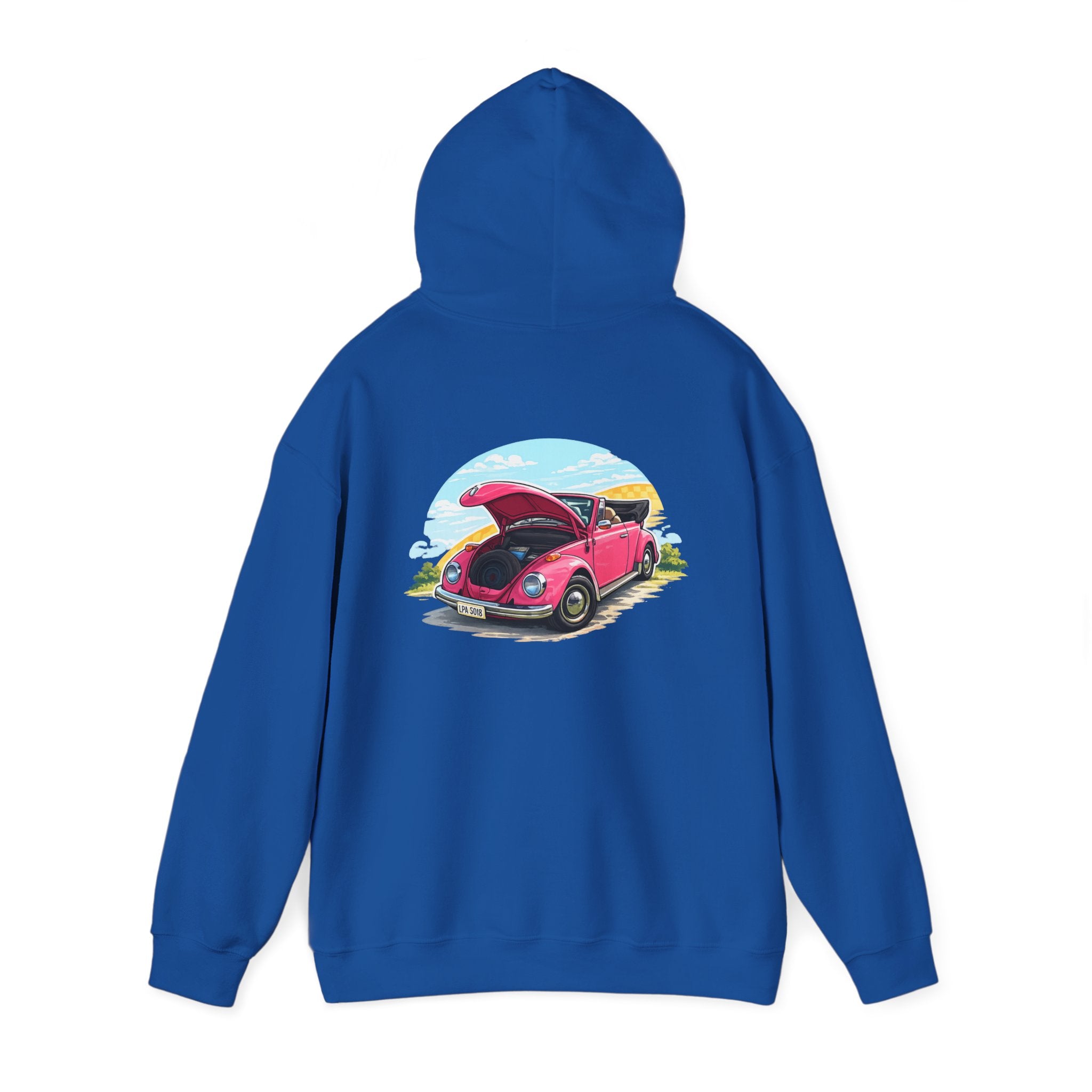 Vintage Pink Beetle Hoodie – Retro VW Bug Illustration Sweatshirt