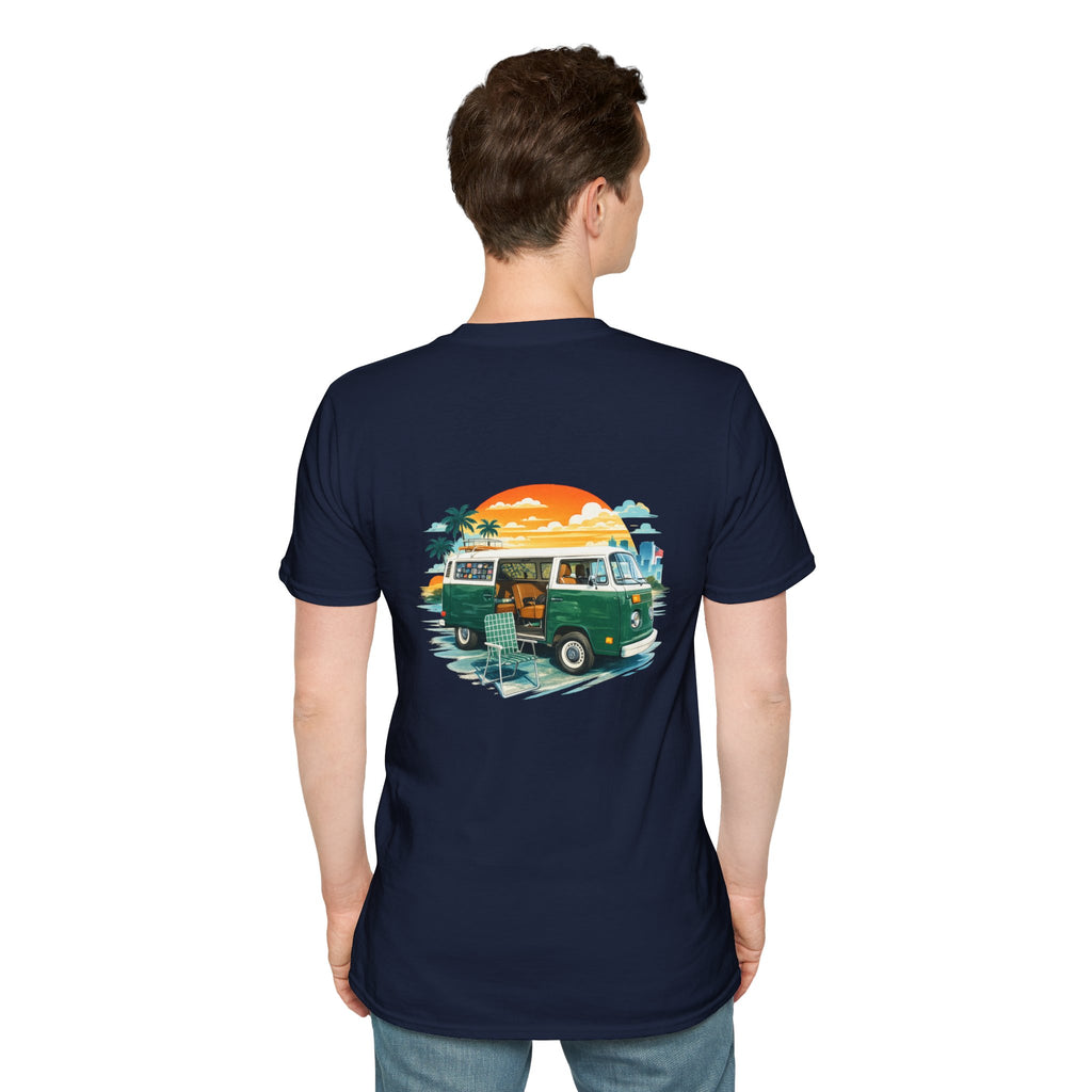 Vintage VW Camper Van Sunset T-Shirt — Retro Beach Surf Tee