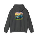 Sunset teal Mustang Hoodie — Vintage Car Sunset Graphic Hooded Sweatshirt