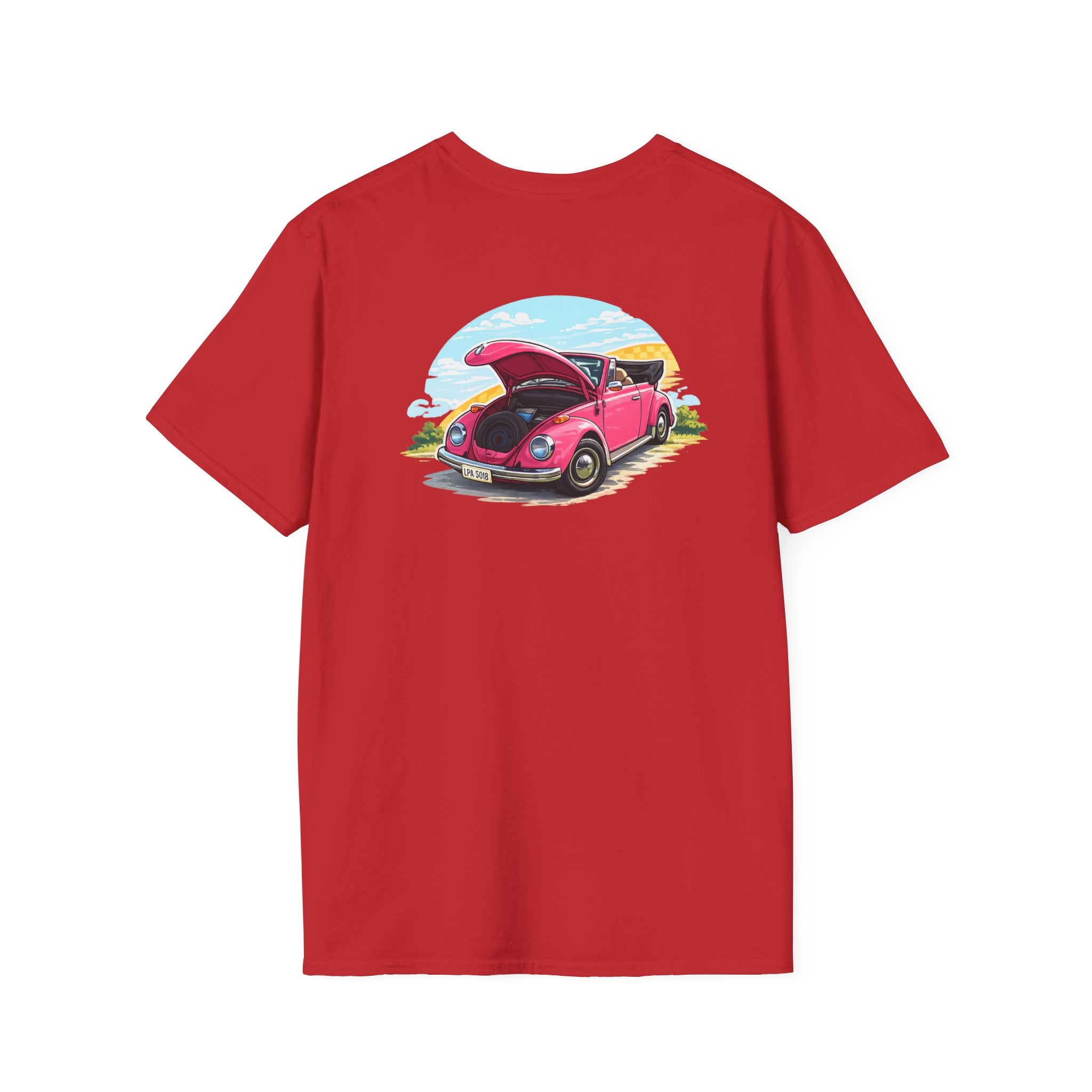 Classic Pink Beetle T‑Shirt — Vintage VW Car Illustration