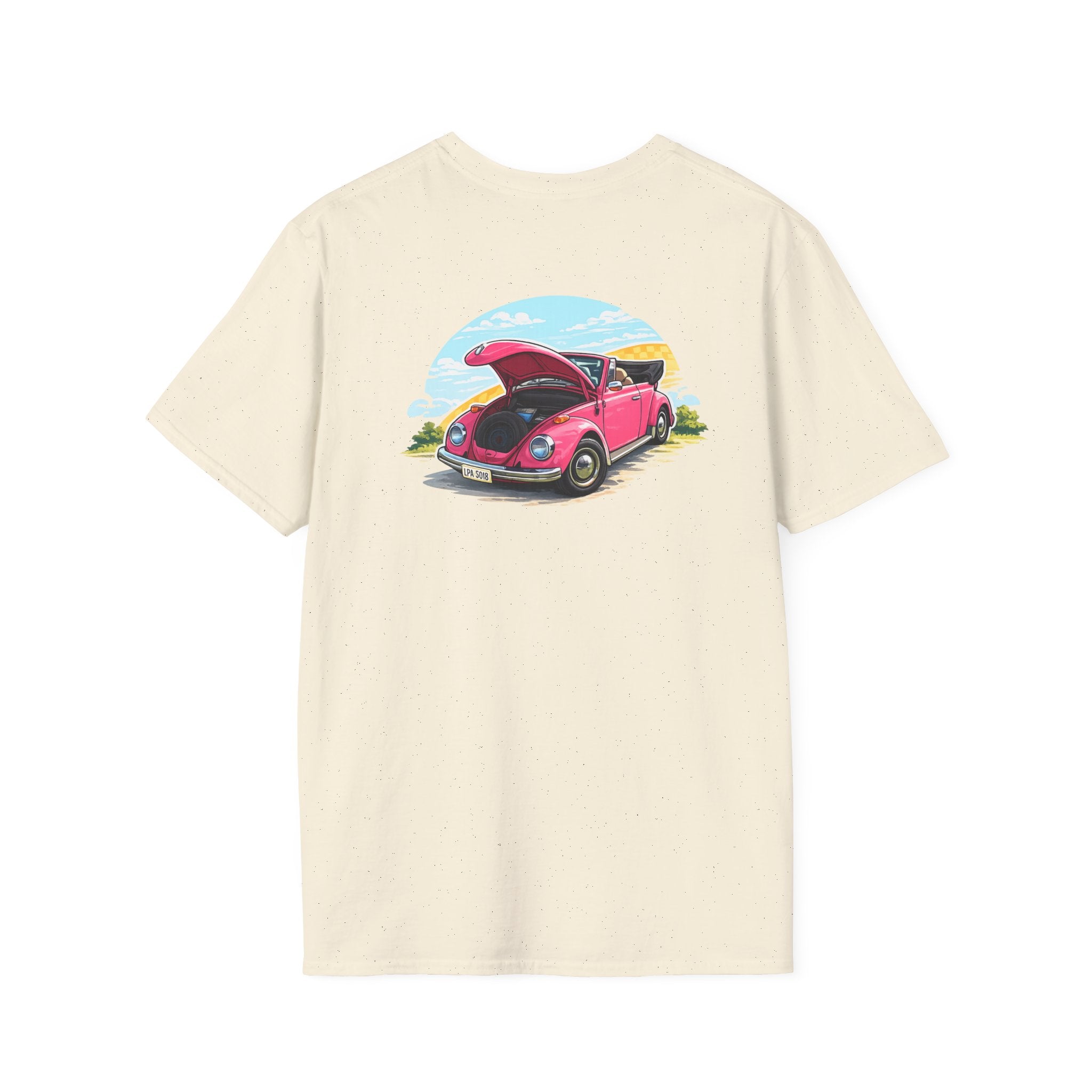 Classic Pink Beetle T‑Shirt — Vintage VW Car Illustration