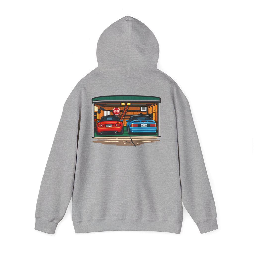 Car Garage Hoodie — Vintage Twin Sports Cars Illustration