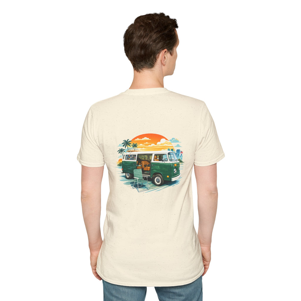 Vintage VW Camper Van Sunset T-Shirt — Retro Beach Surf Tee