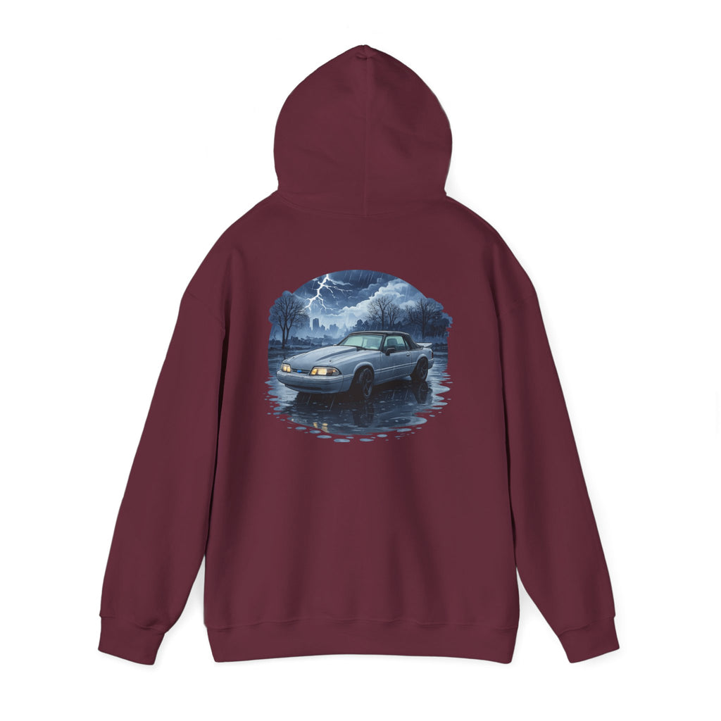 Hoodie - Retro Night Drive Mustang Hoodie (Vintage Car, Moonlit Lakeside Scene)