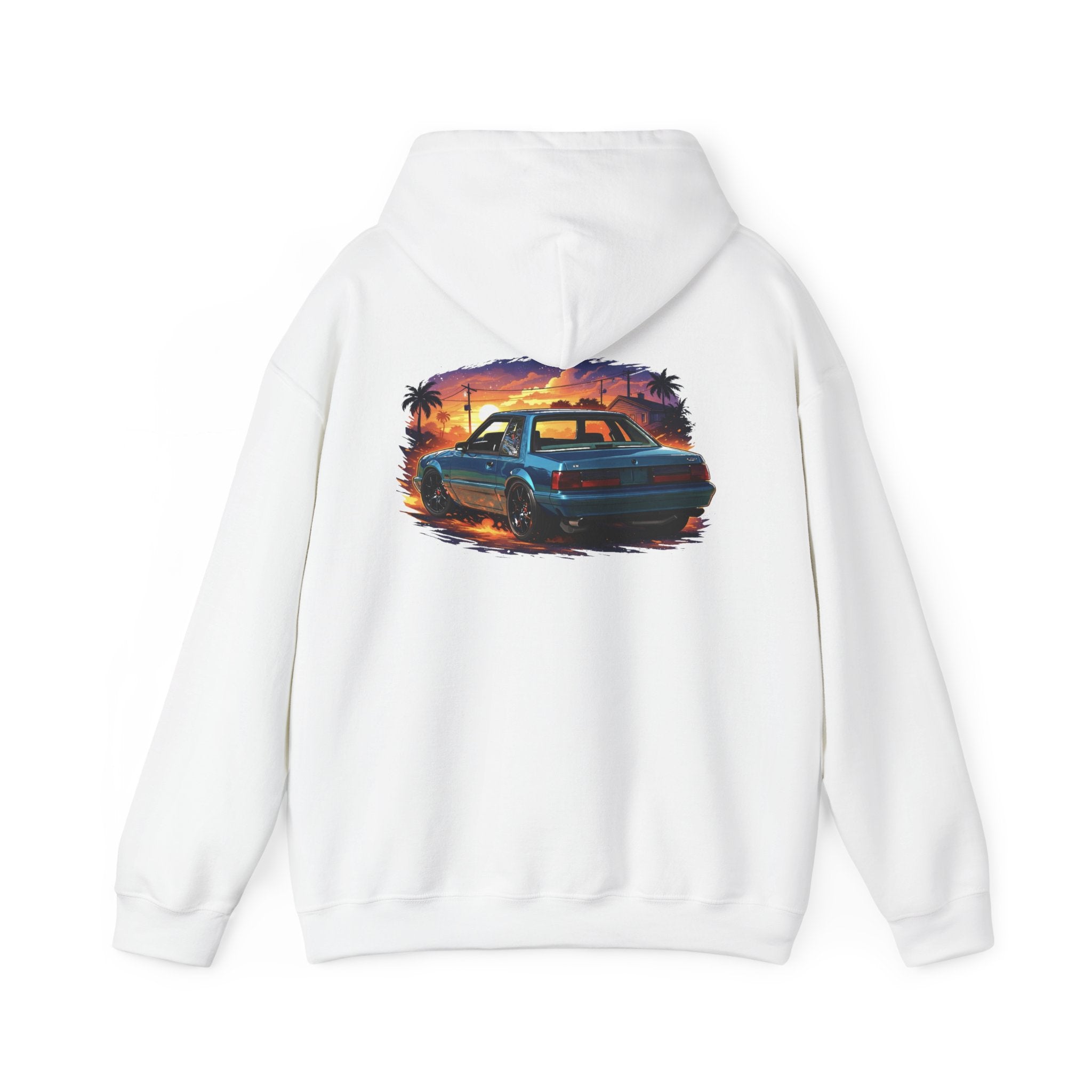 Vintage Mustang Car Hoodie — Sunset Palm Beach Classic Cruiser Sweatshirt