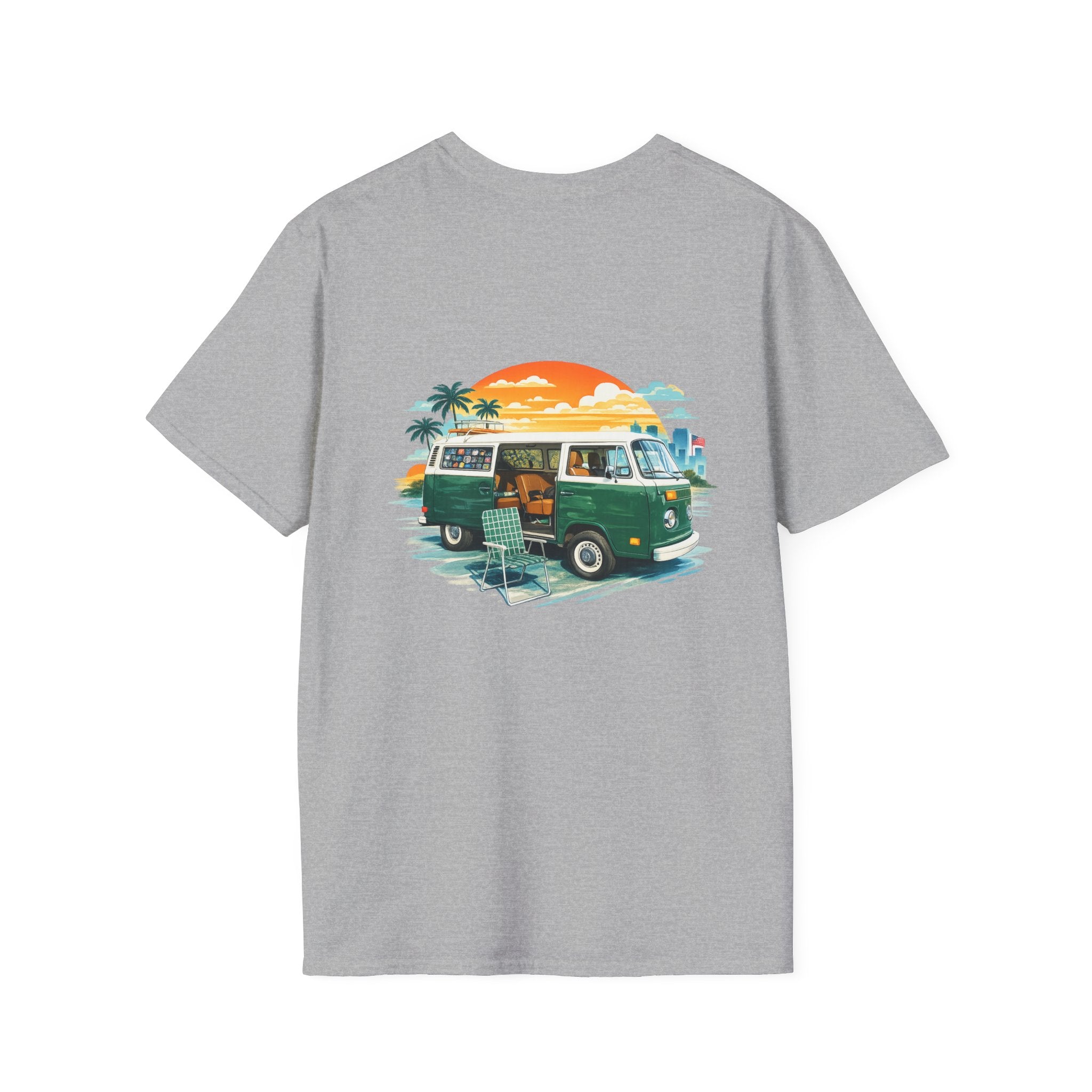Vintage VW Camper Van Sunset T-Shirt — Retro Beach Surf Tee
