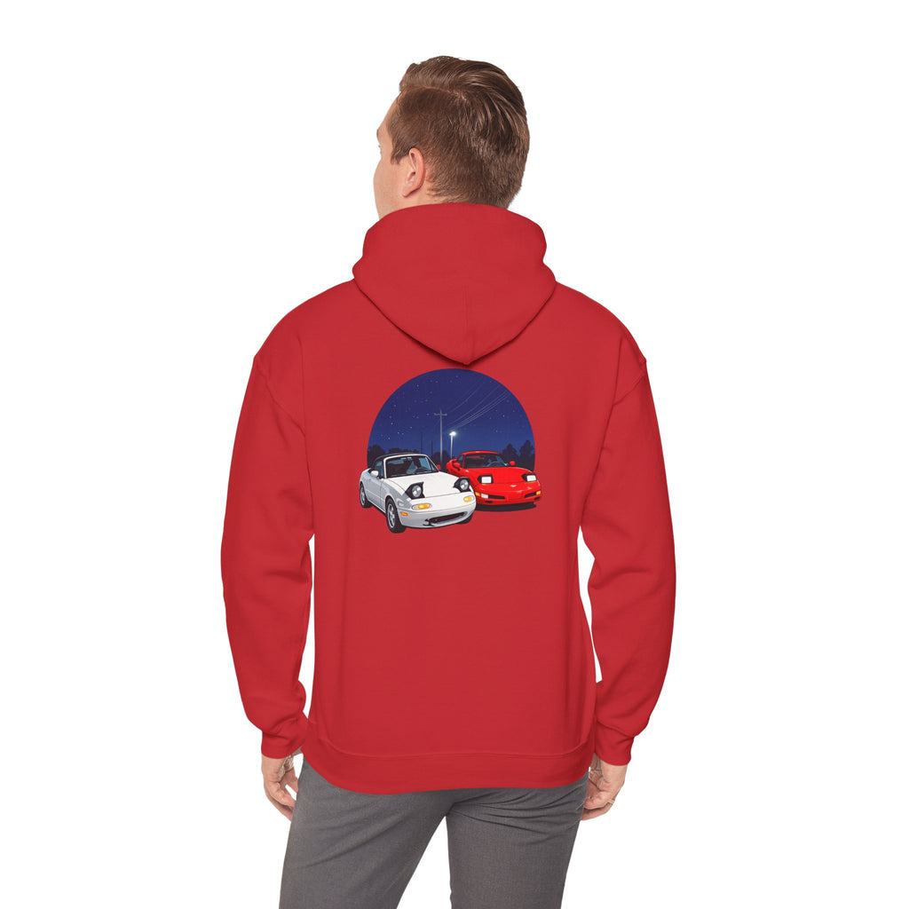 Miata corvette Duo Hoodie – Classic Red & White Sports Cars Nightscape