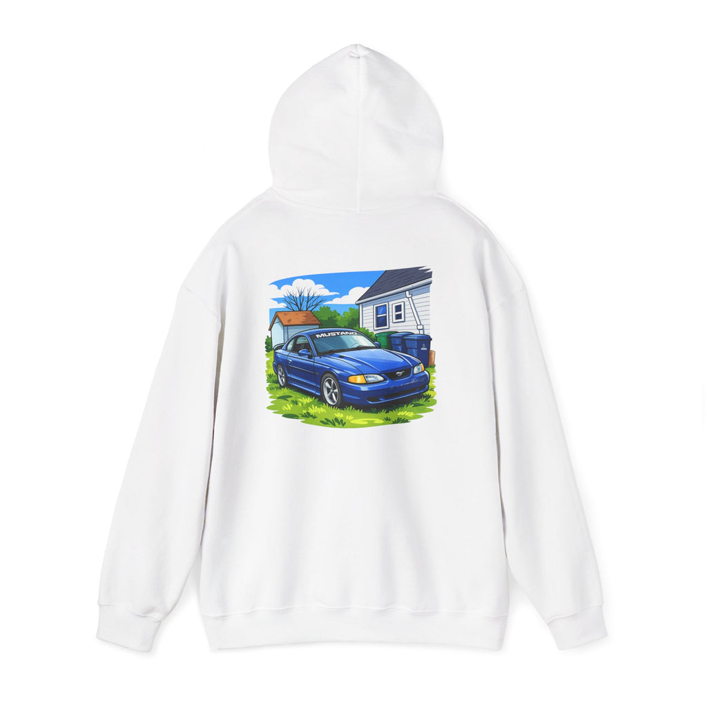 Ford Mustang Car Art Hoodie — Scenic Garage Illustration Pullover