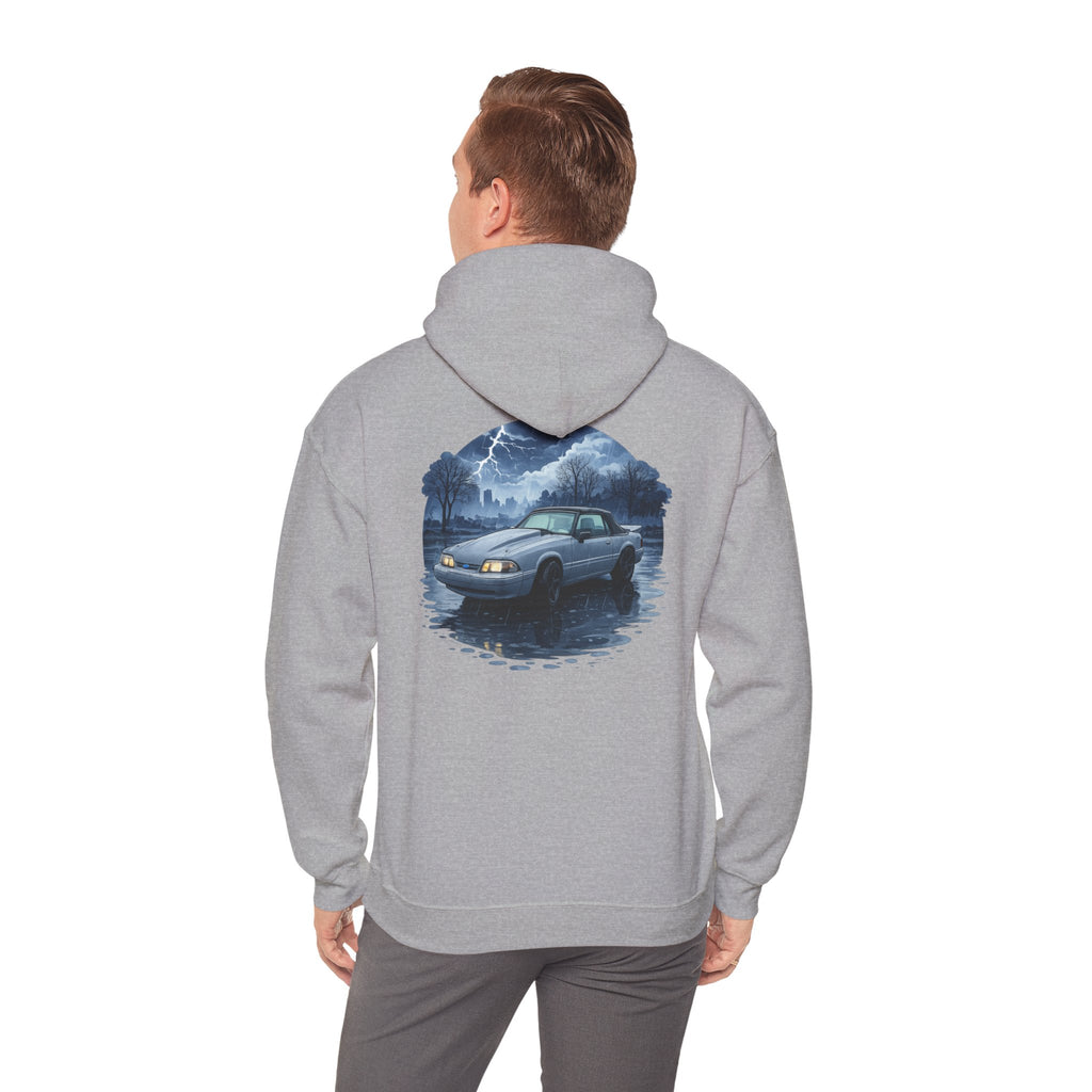 Hoodie - Retro Night Drive Mustang Hoodie (Vintage Car, Moonlit Lakeside Scene)