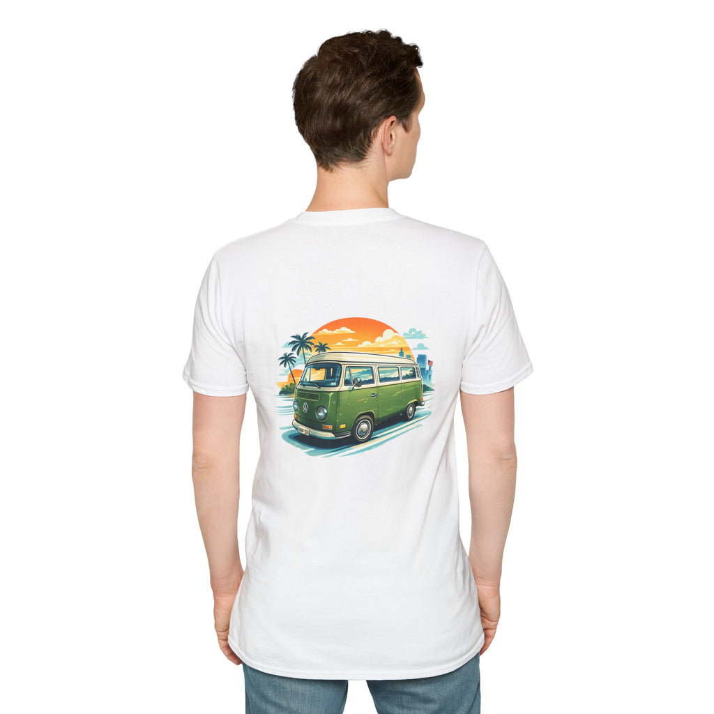 Vintage VW Camper Beach T‑Shirt — Retro Sunset Surf Van Tee