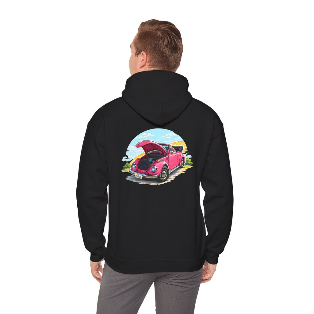 Vintage Pink Beetle Hoodie – Retro VW Bug Illustration Sweatshirt