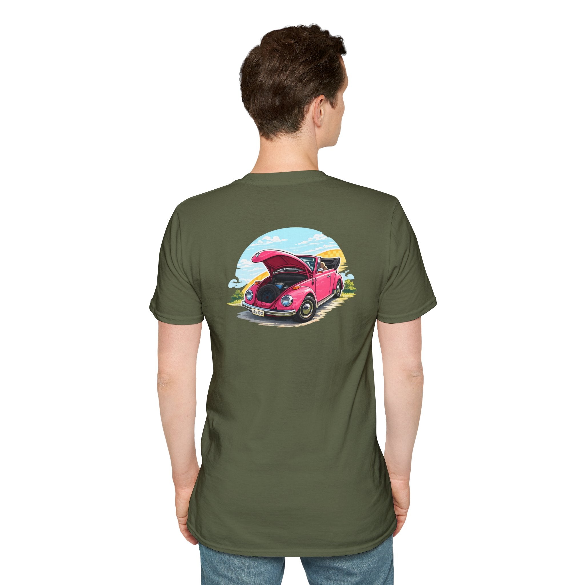 Classic Pink Beetle T‑Shirt — Vintage VW Car Illustration