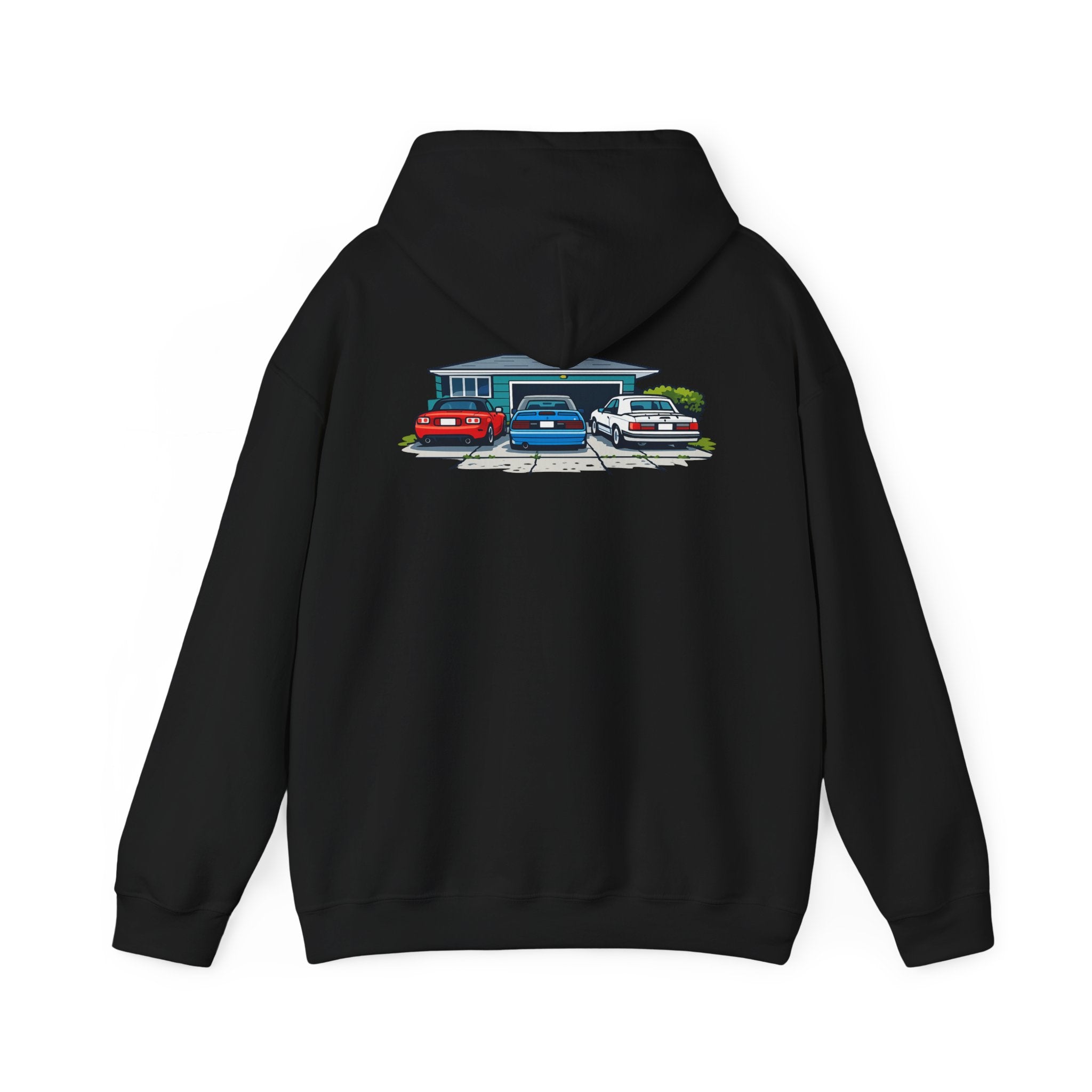 Hoodie - Retro Cars Garage Illustration Hooded Sweatshirt