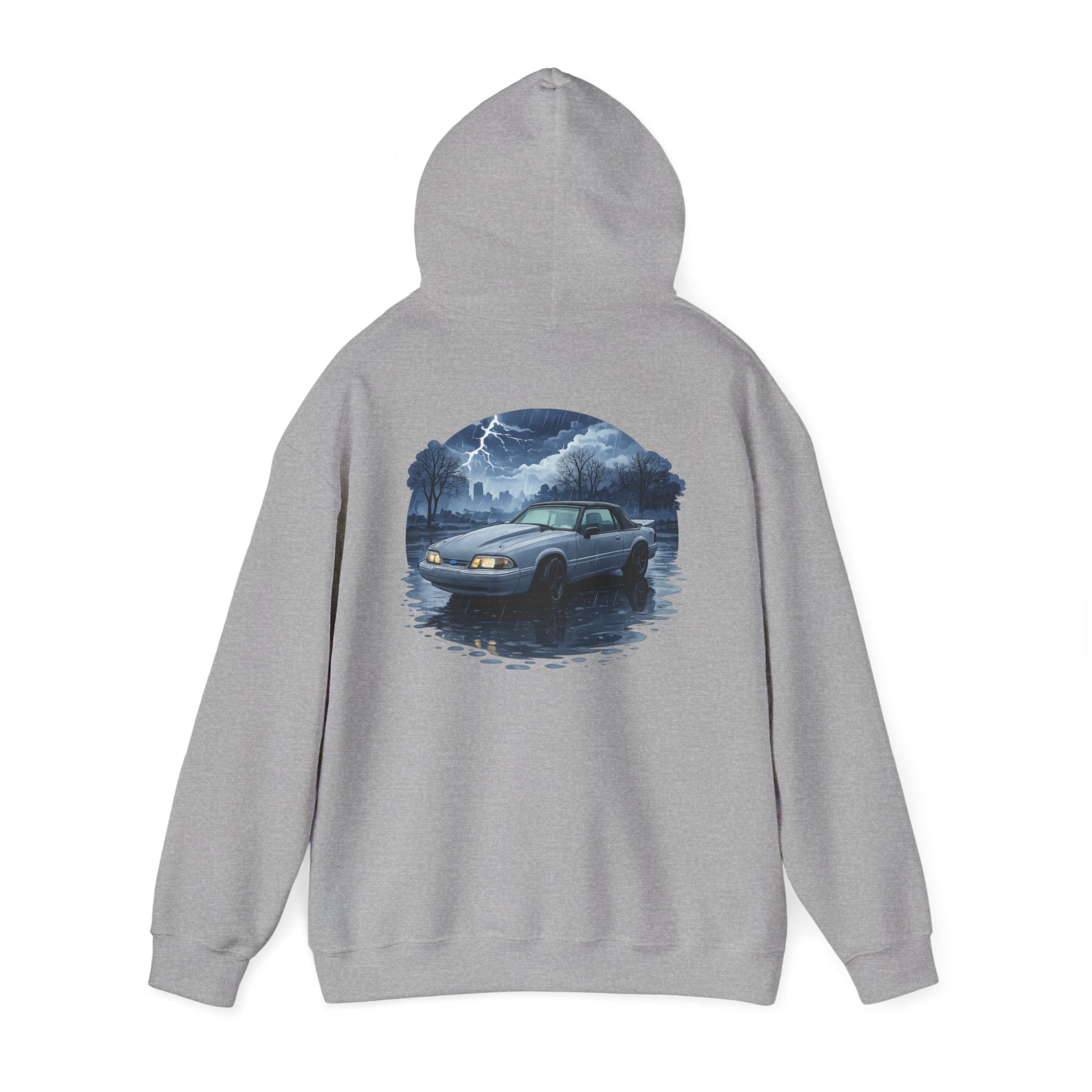 Hoodie - Retro Night Drive Mustang Hoodie (Vintage Car, Moonlit Lakeside Scene)