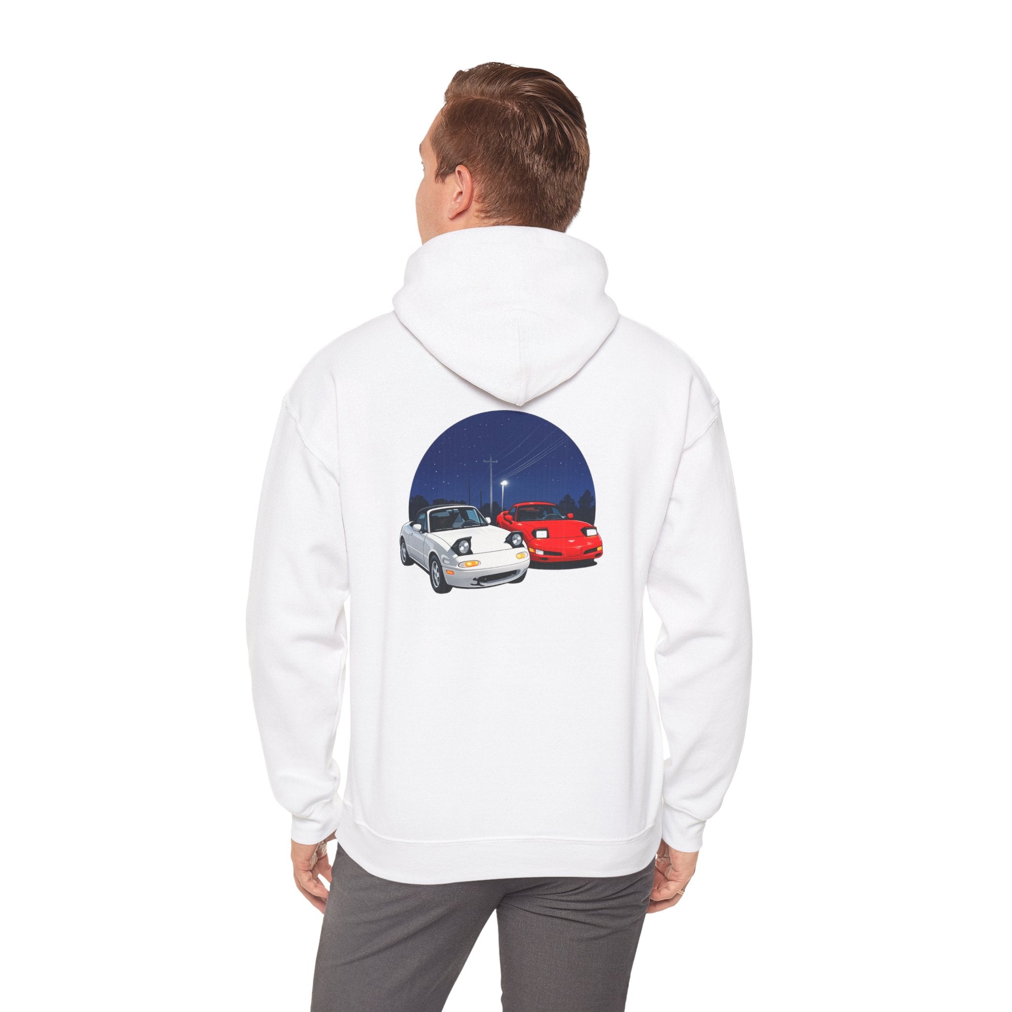 Miata corvette Duo Hoodie – Classic Red & White Sports Cars Nightscape