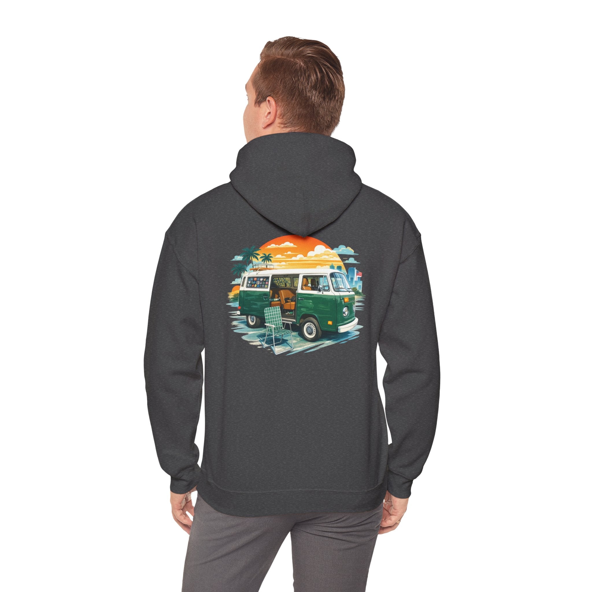 Vintage VW Camper Hoodie – Retro Surf Van Sunset Pullover